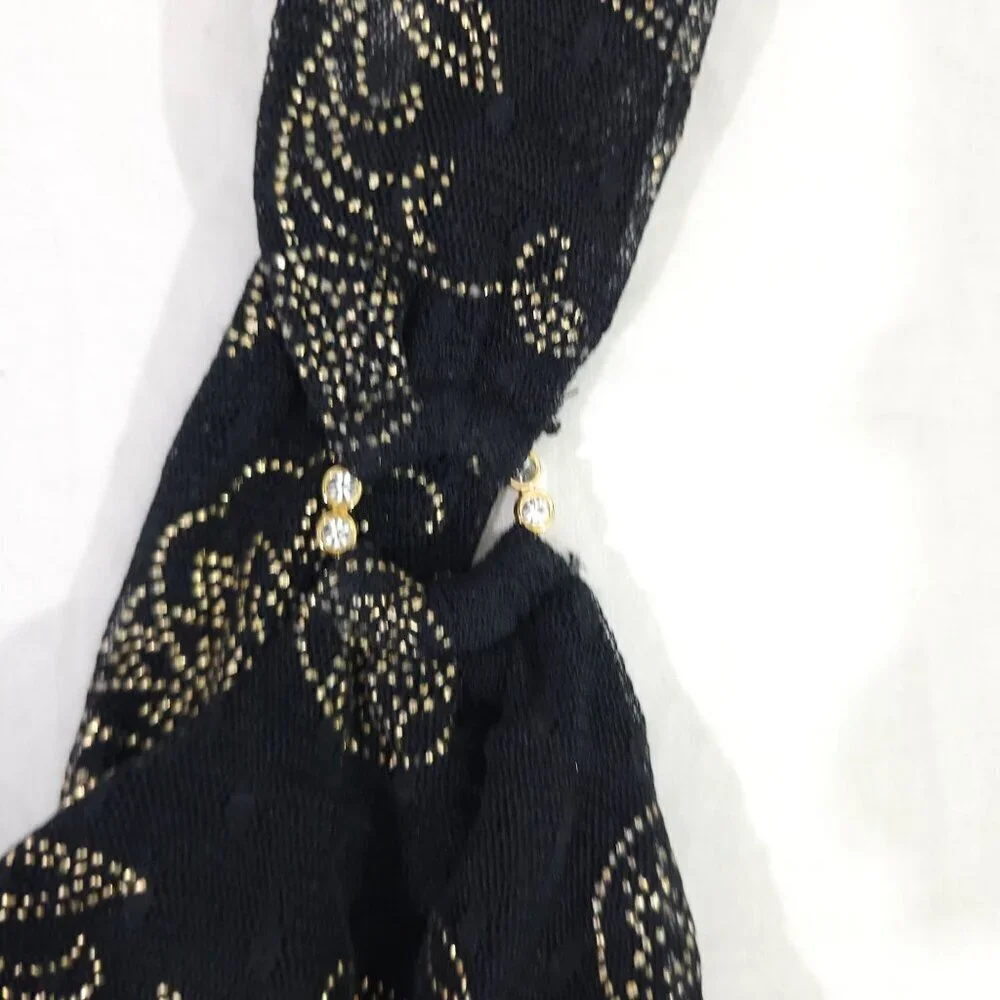 Black Gold Metallic Floral Sleeveless Tank Top With Rhinestone Strap Express S - Picture 3 of 9